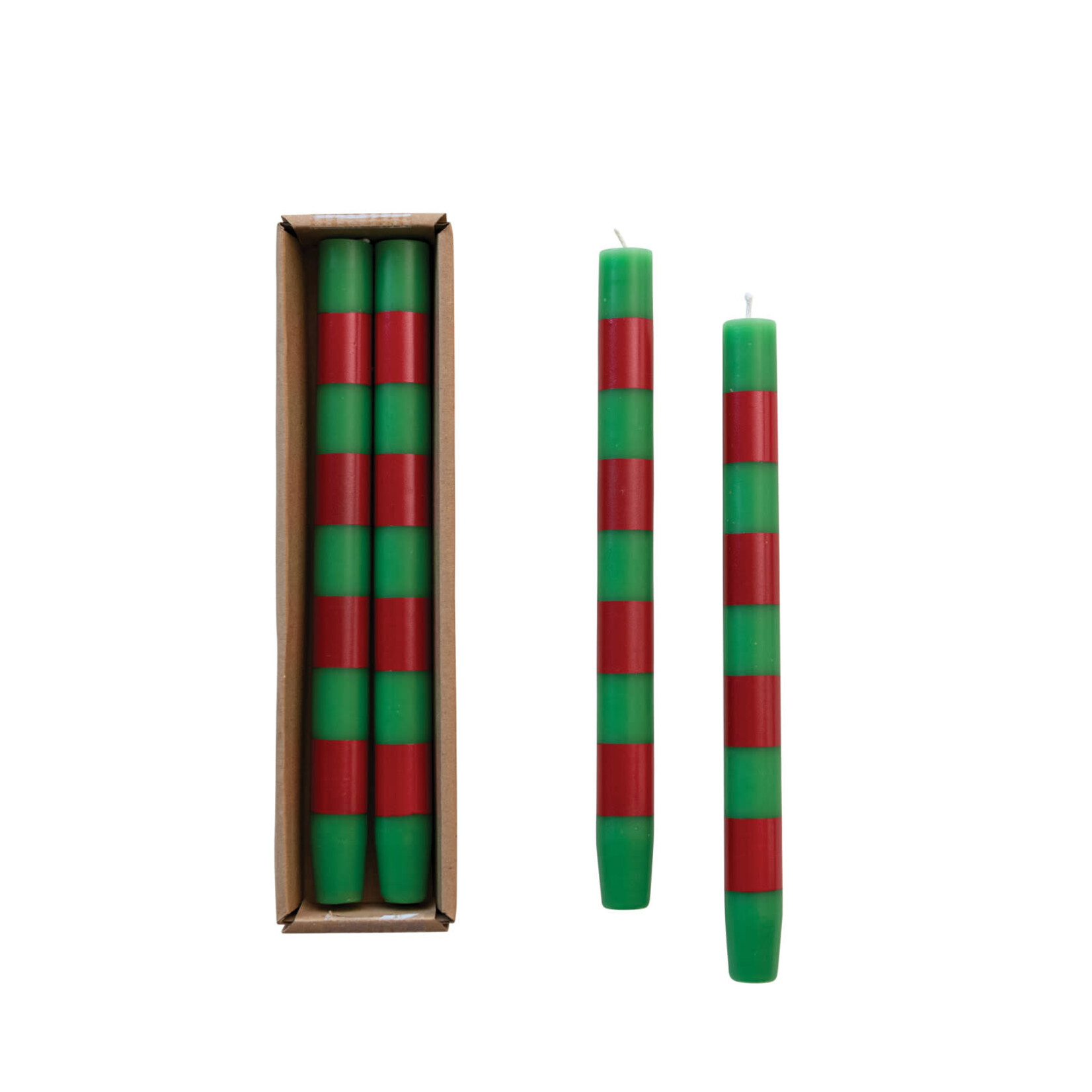 m. lynne designs green & red stripe taper candle, set of two