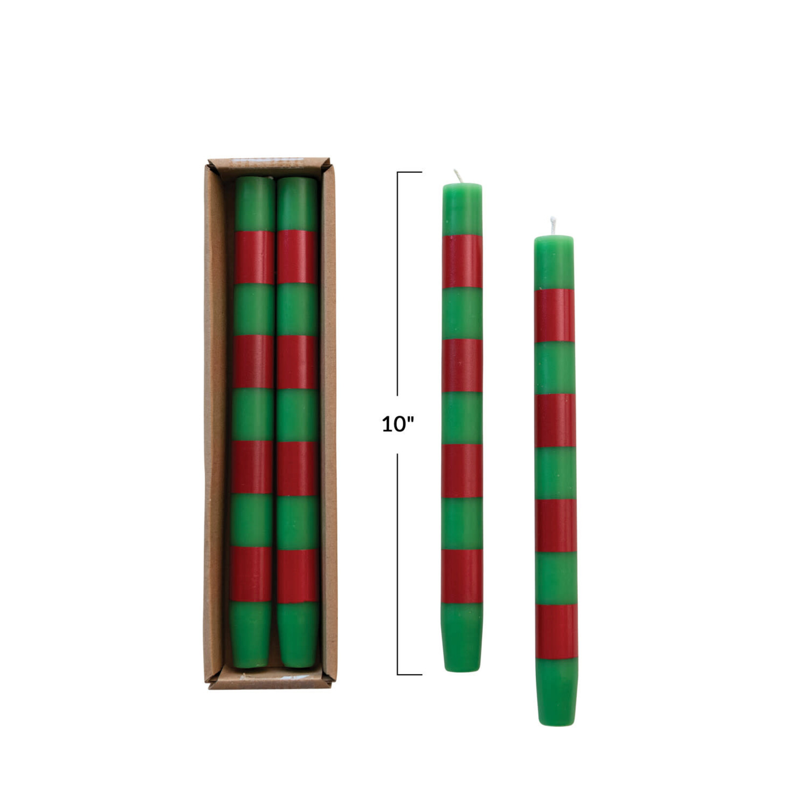 m. lynne designs green & red stripe taper candle, set of two