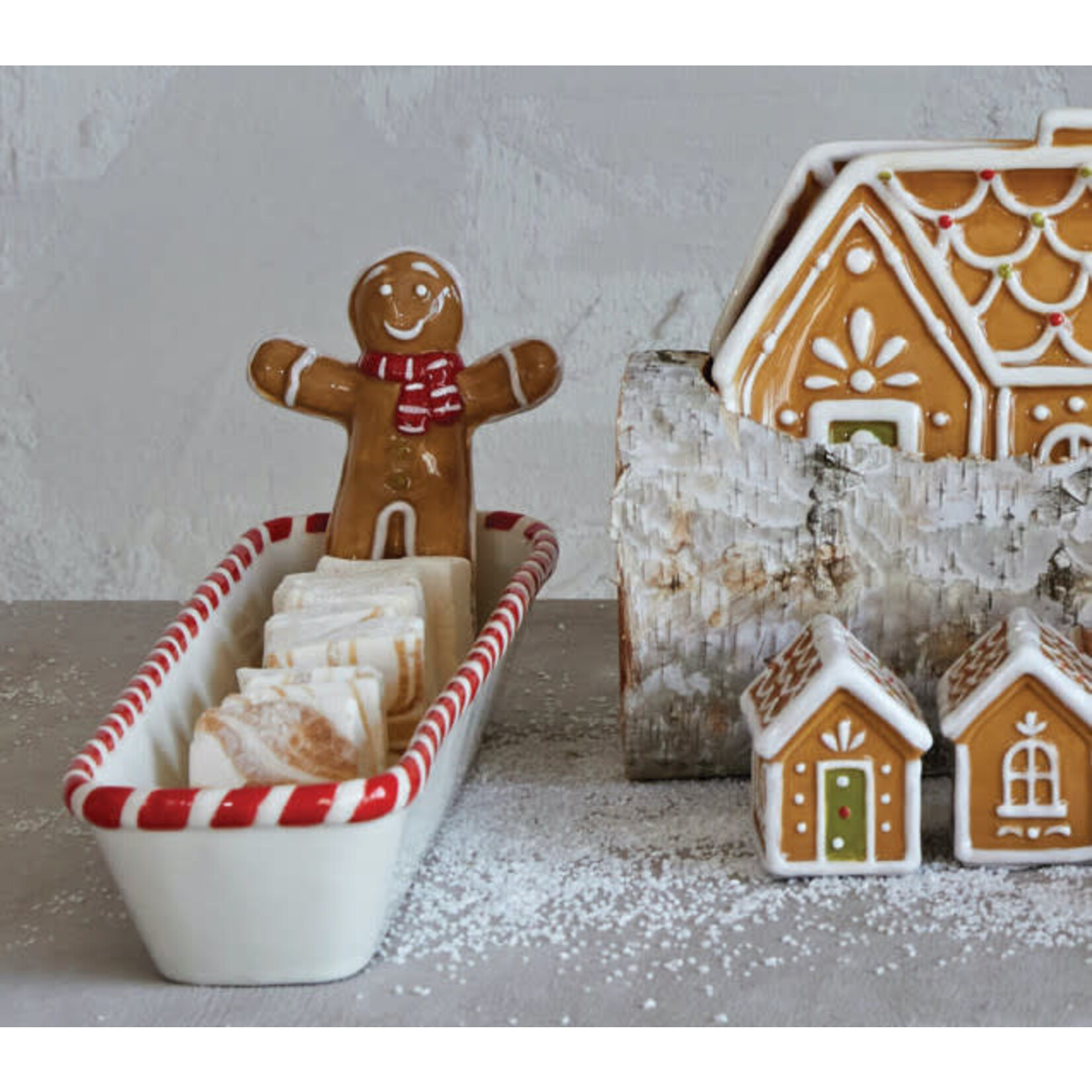 m. lynne designs ceramic candy cane and gingerbread man tray