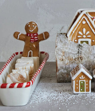 available at m. lynne designs Ceramic Candy Cane and Gingerbread Man Cracker Dish
