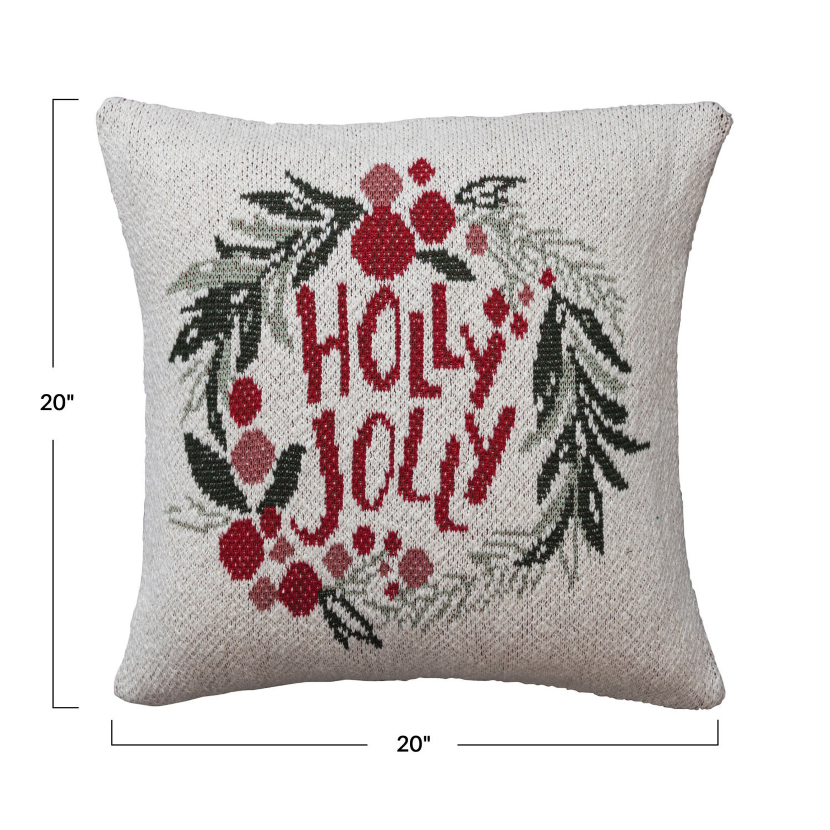 m. lynne designs holly jolly cotton knit pillow with wreath