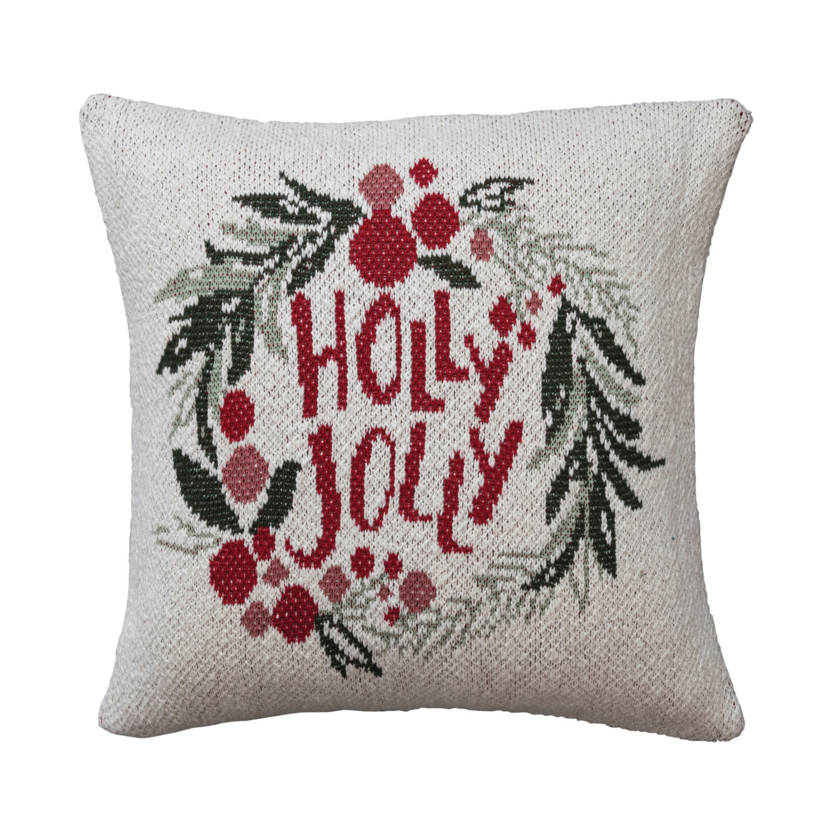 m. lynne designs holly jolly cotton knit pillow with wreath