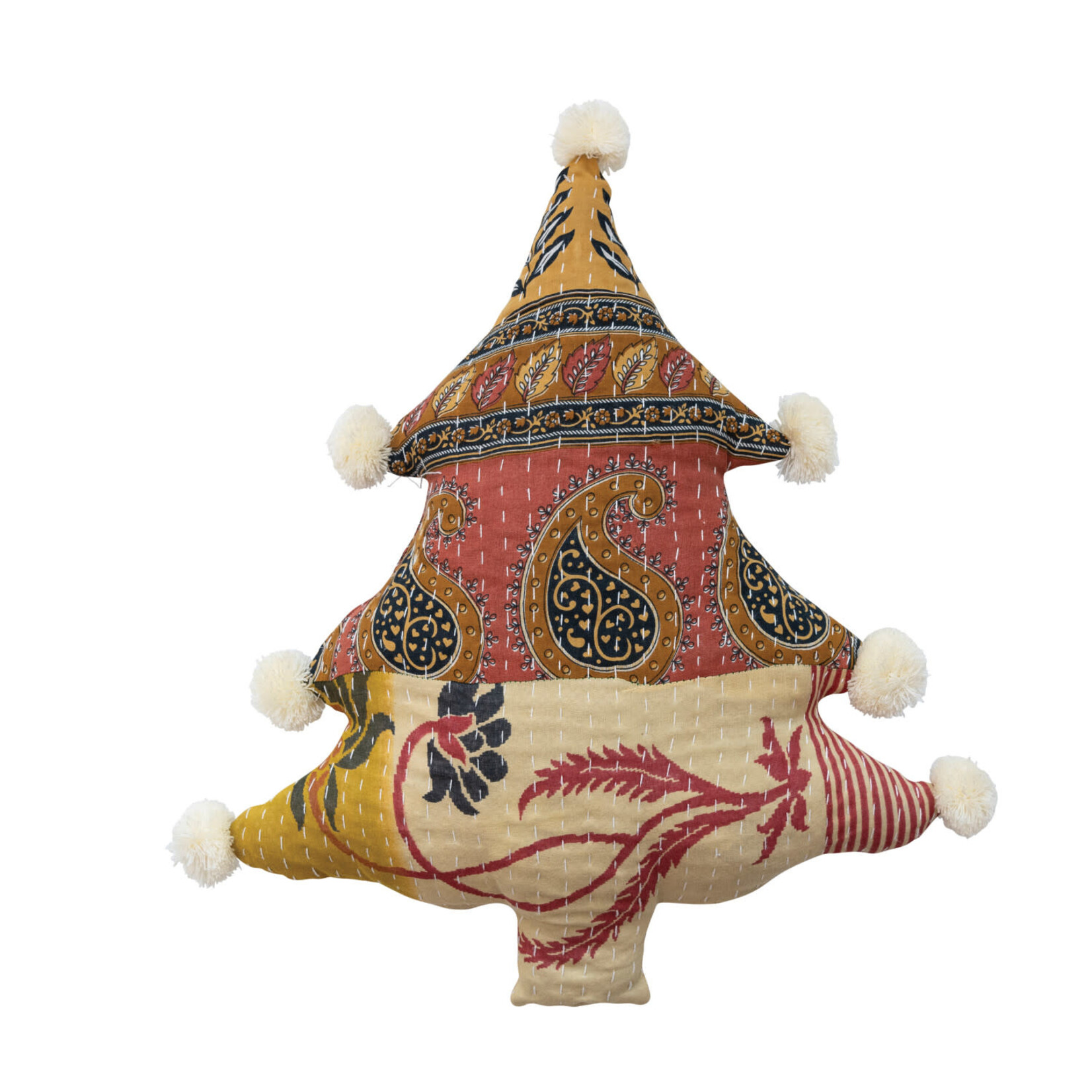 m. lynne designs kantha tree shaped pillows with pom poms