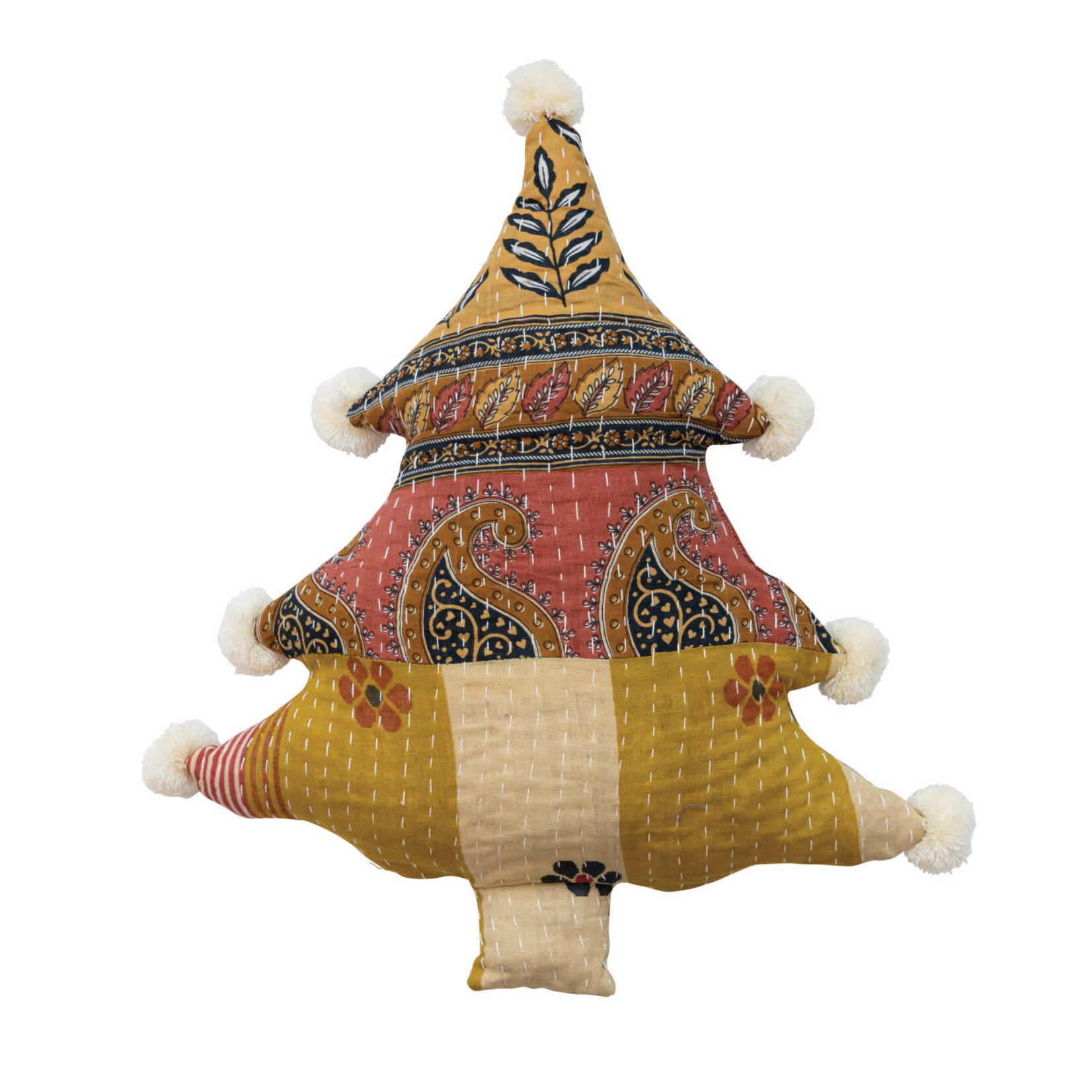 m. lynne designs kantha tree shaped pillows with pom poms