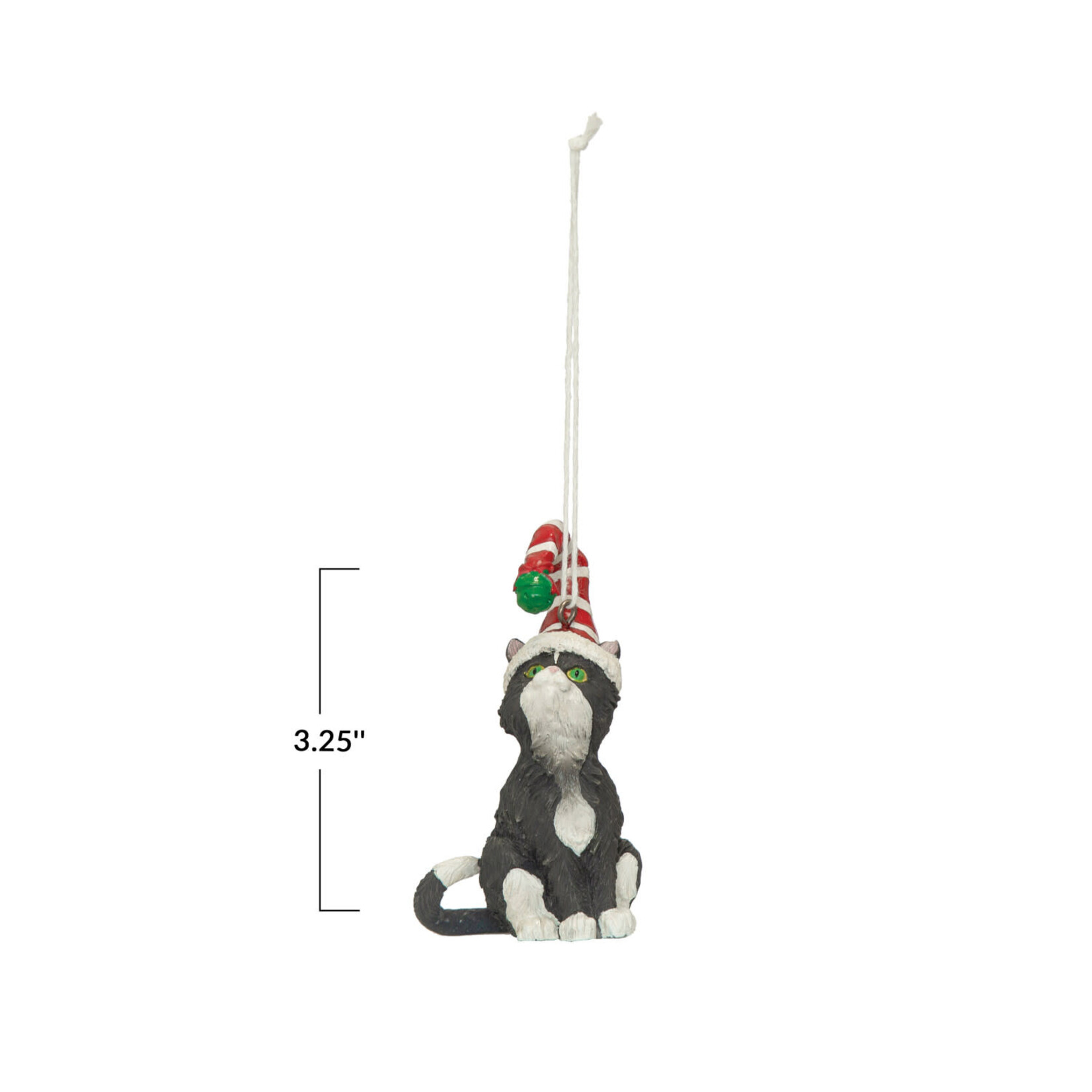 m. lynne designs black & white cat with hat and bell ornament