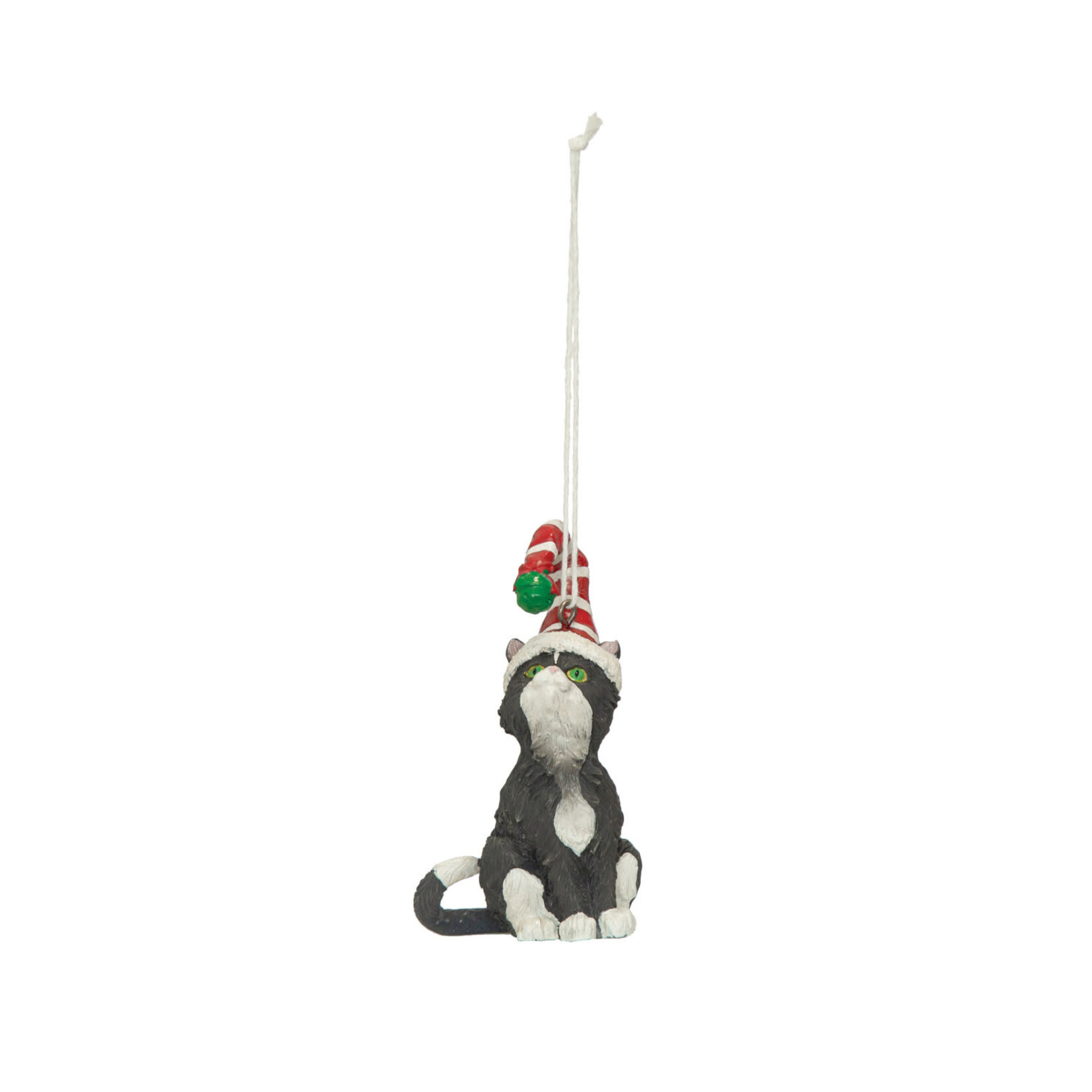 m. lynne designs black & white cat with hat and bell ornament