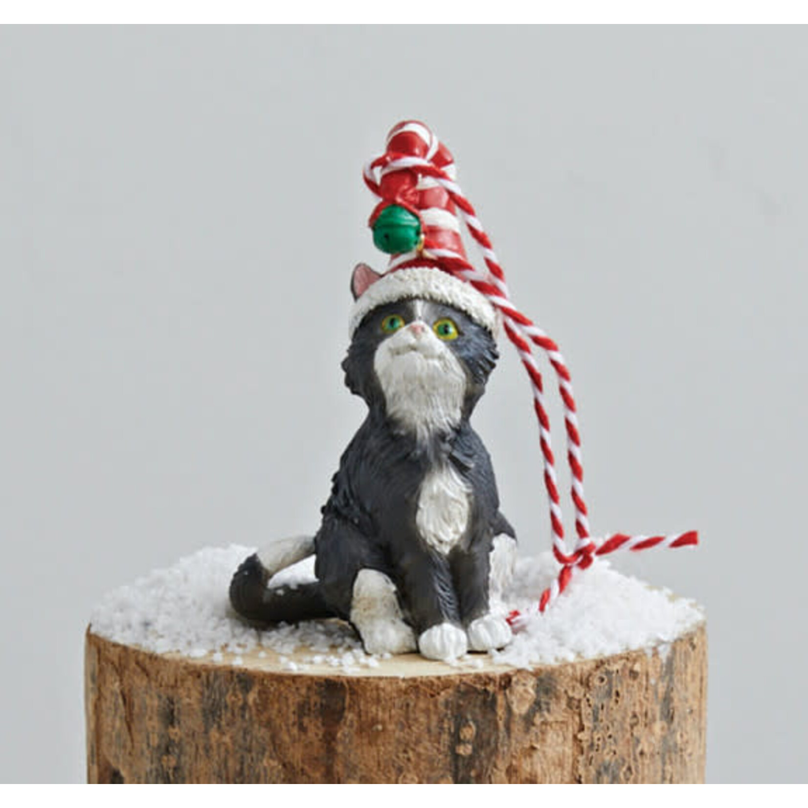 m. lynne designs black & white cat with hat and bell ornament