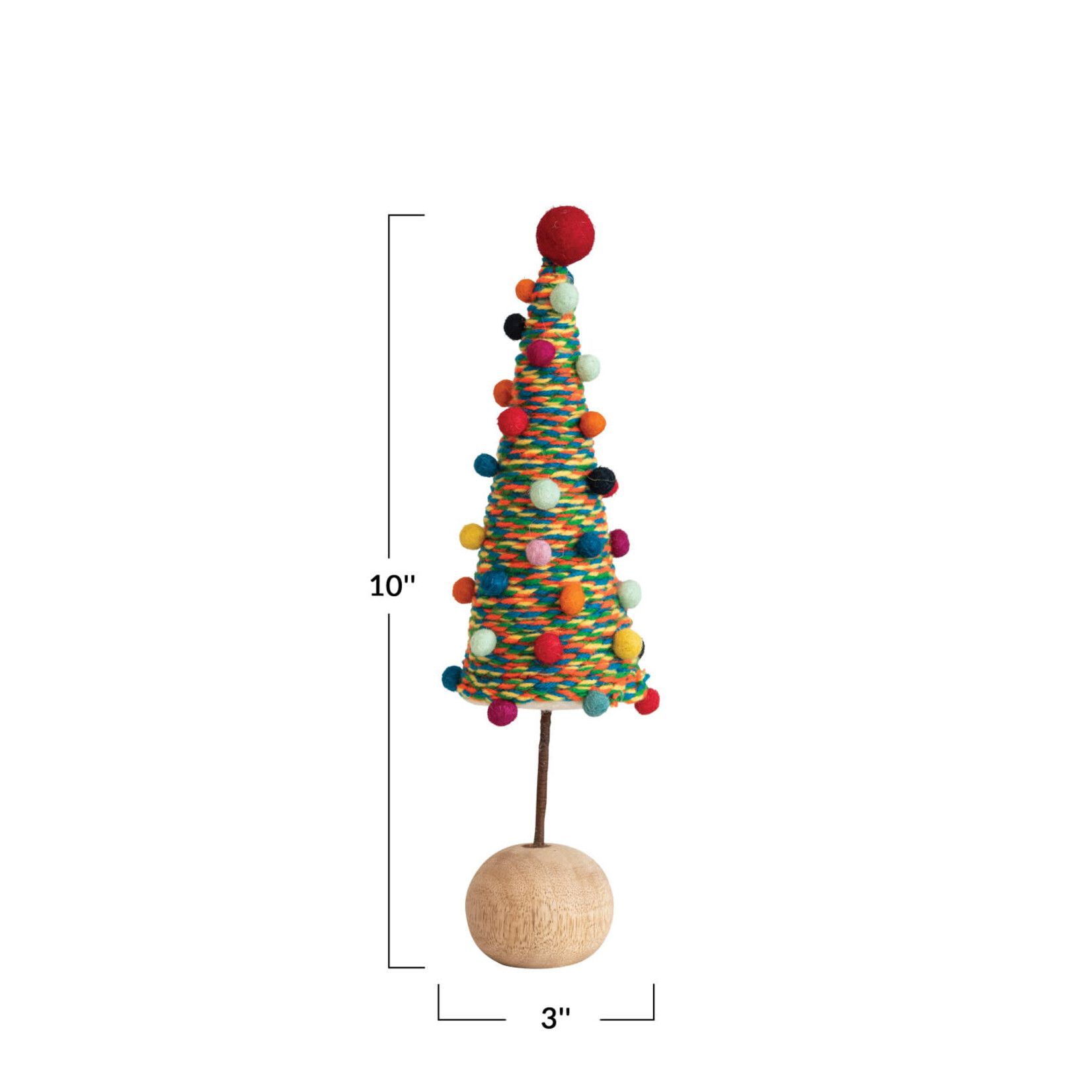 m. lynne designs multi-color felt tree with pom poms on wood base