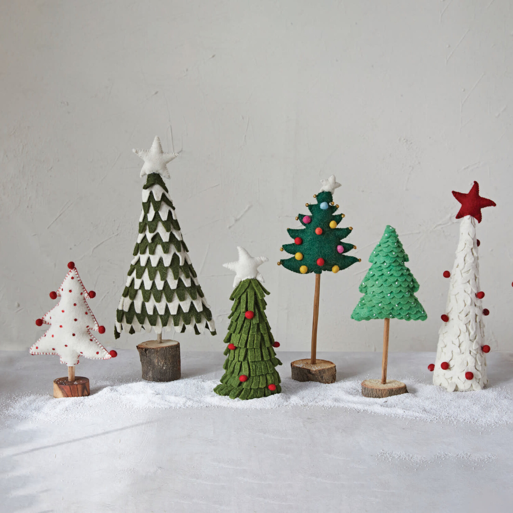 m. lynne designs white felt tree with red poms and sequins