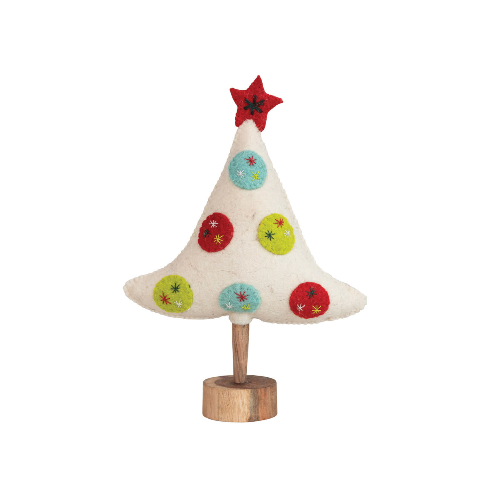 m. lynne designs white felt tree with appliqués and red star