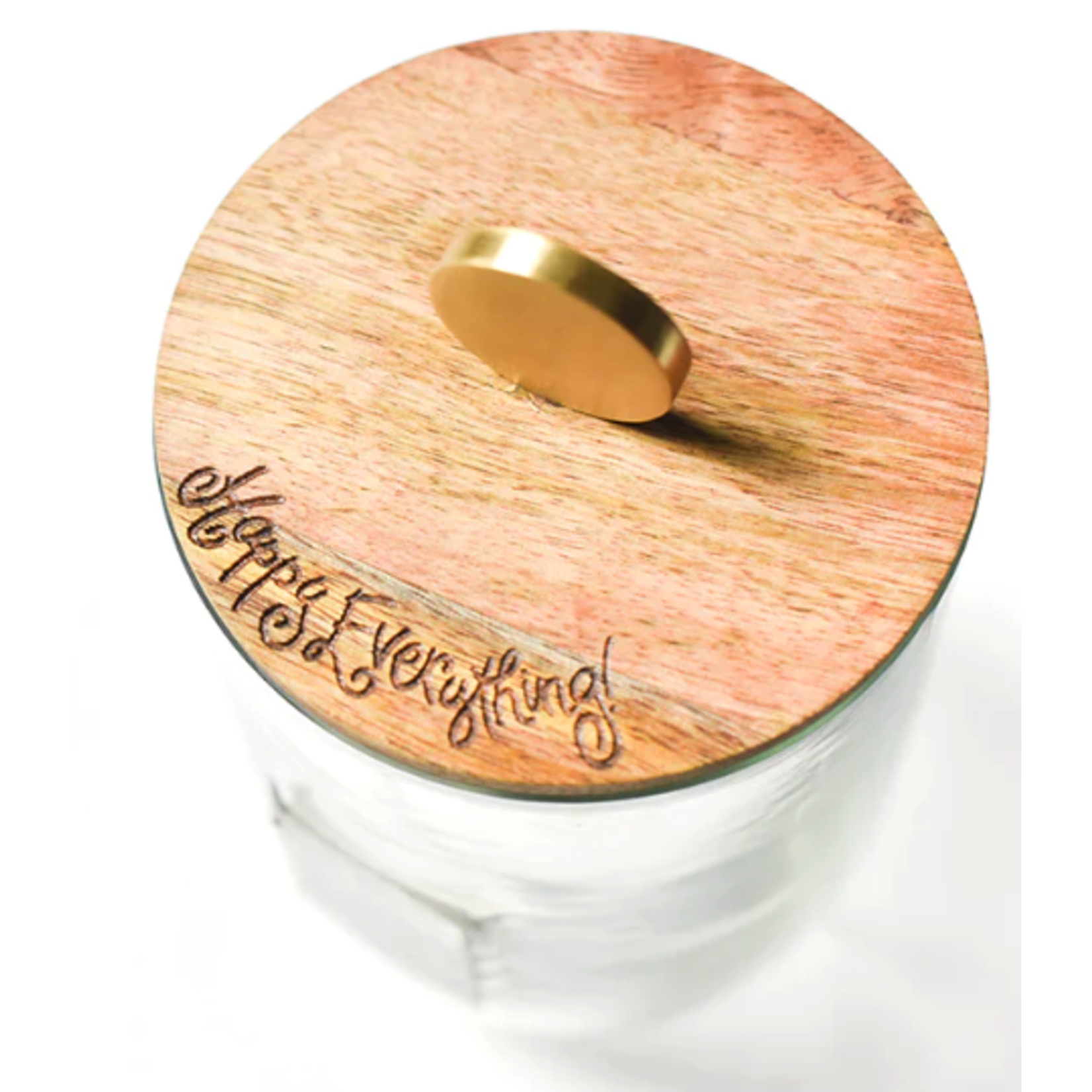 happy everything small glass jar with wooden lid