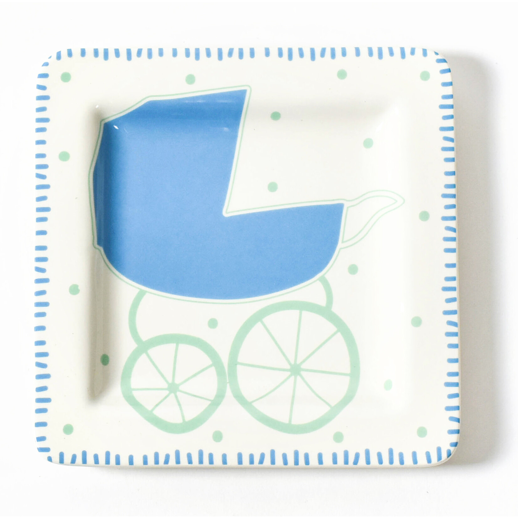 coton colors boy baby carriage square plate