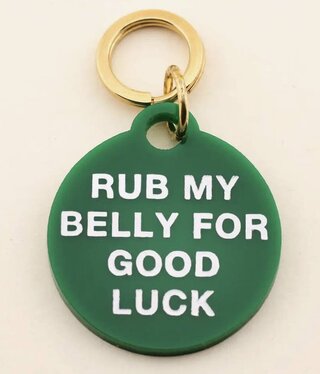 available at m. lynne designs Rub Belly Pet Tag