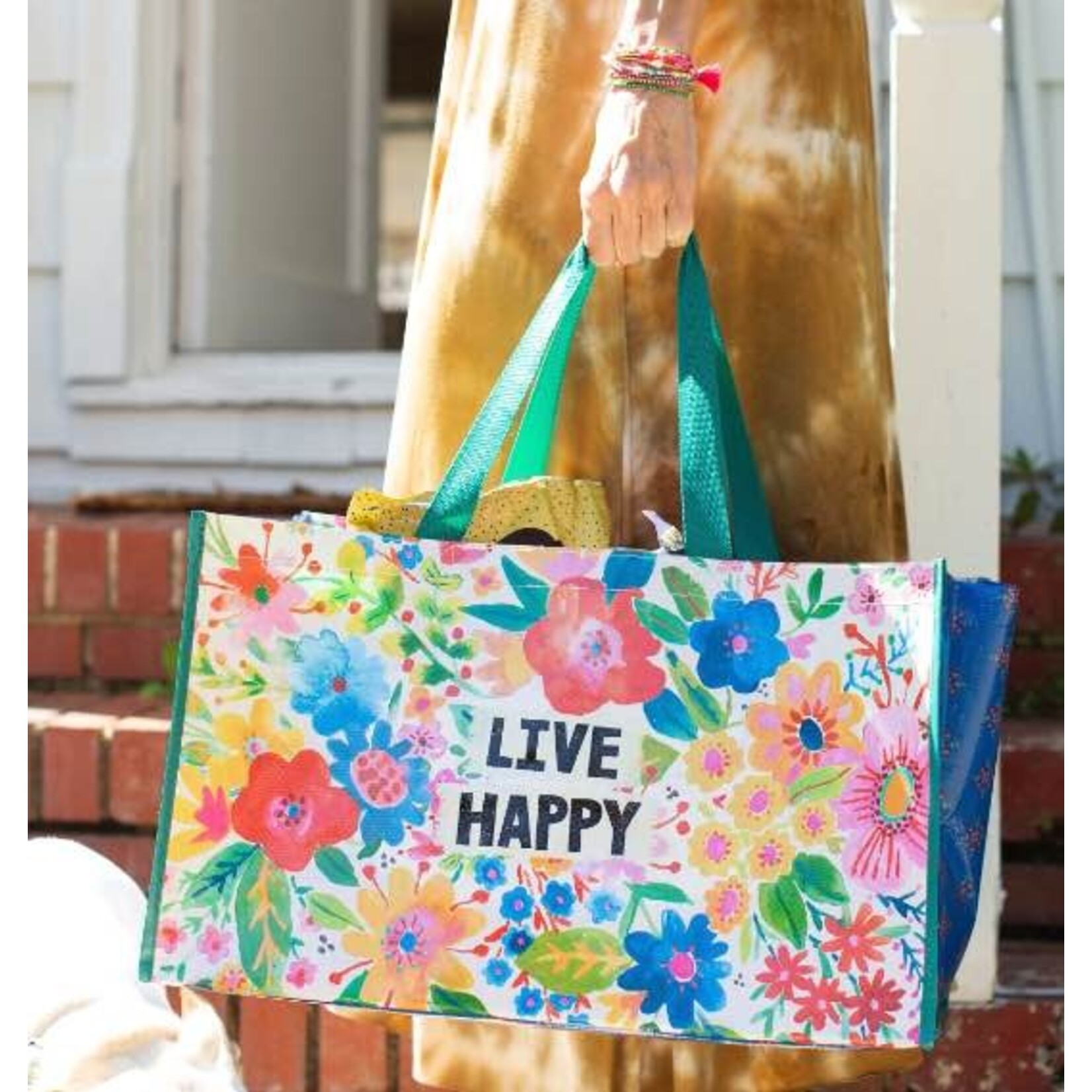 natural life carry all live happy tote bag