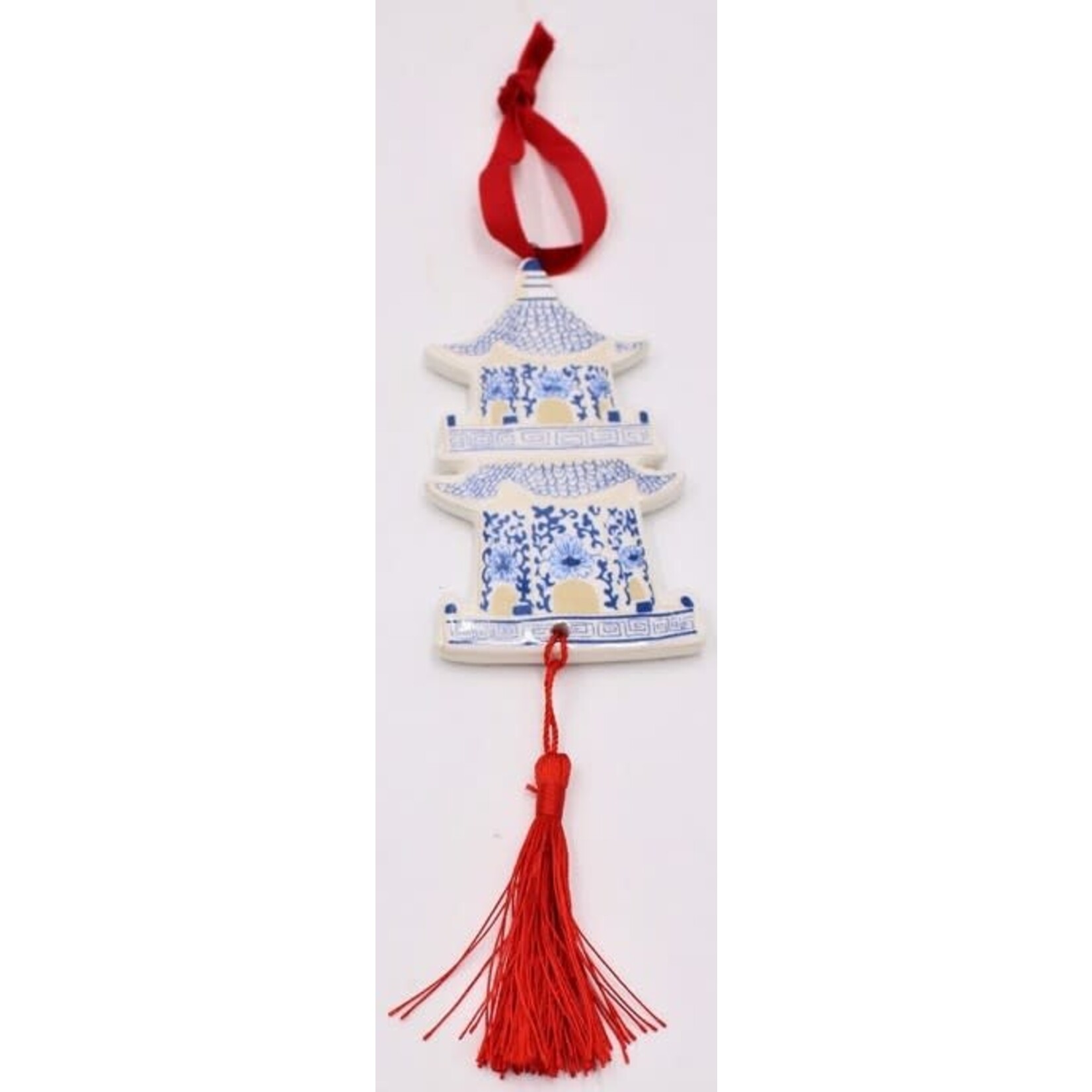 m. lynne designs blue & white ceramic ornament with tassel