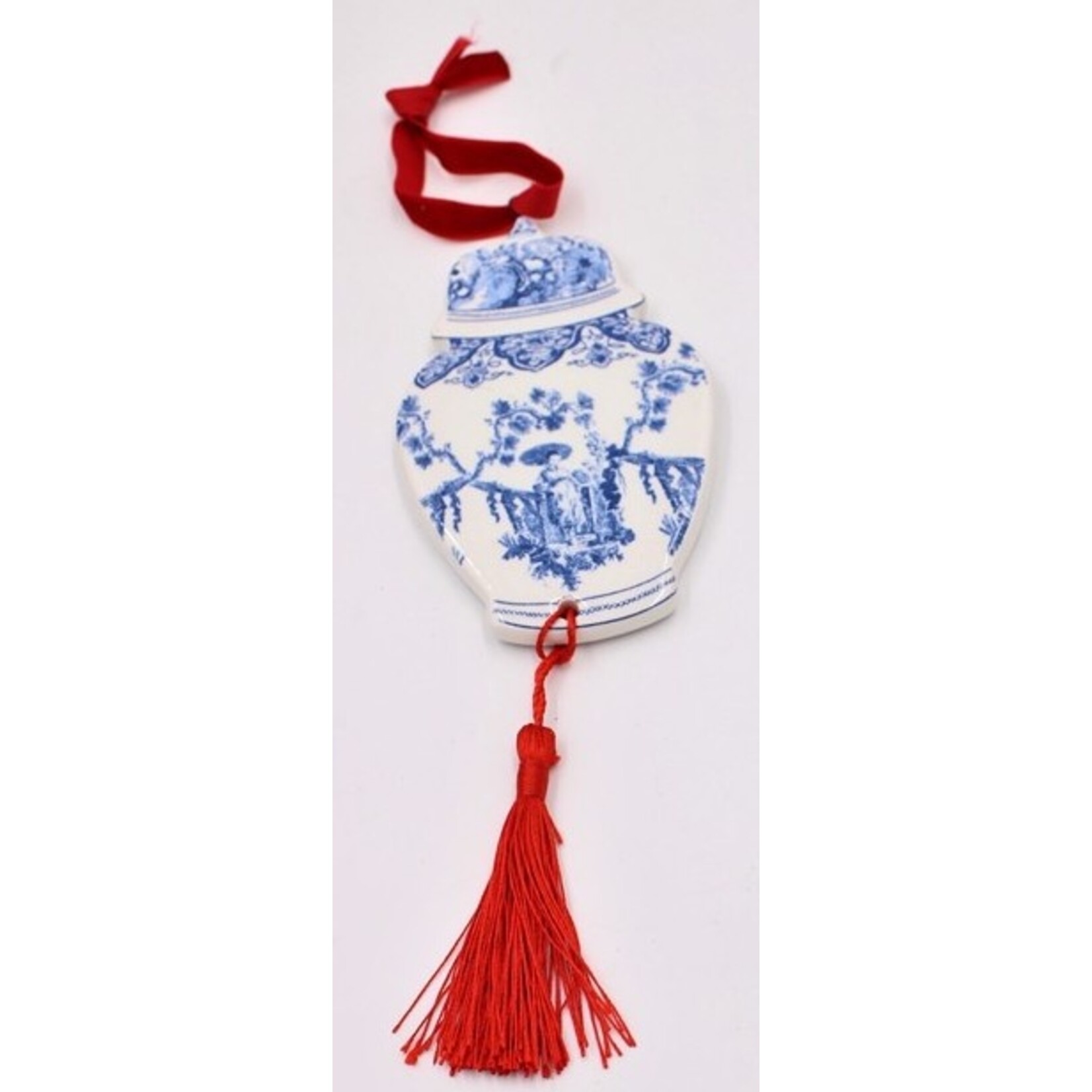 m. lynne designs blue & white ceramic ornament with tassel