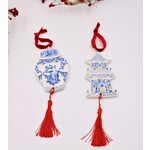 m. lynne designs blue & white ceramic ornament with tassel