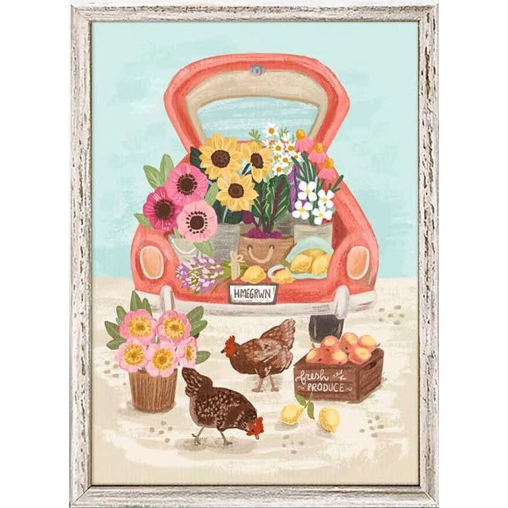m. lynne designs red car trunk florals framed canvas