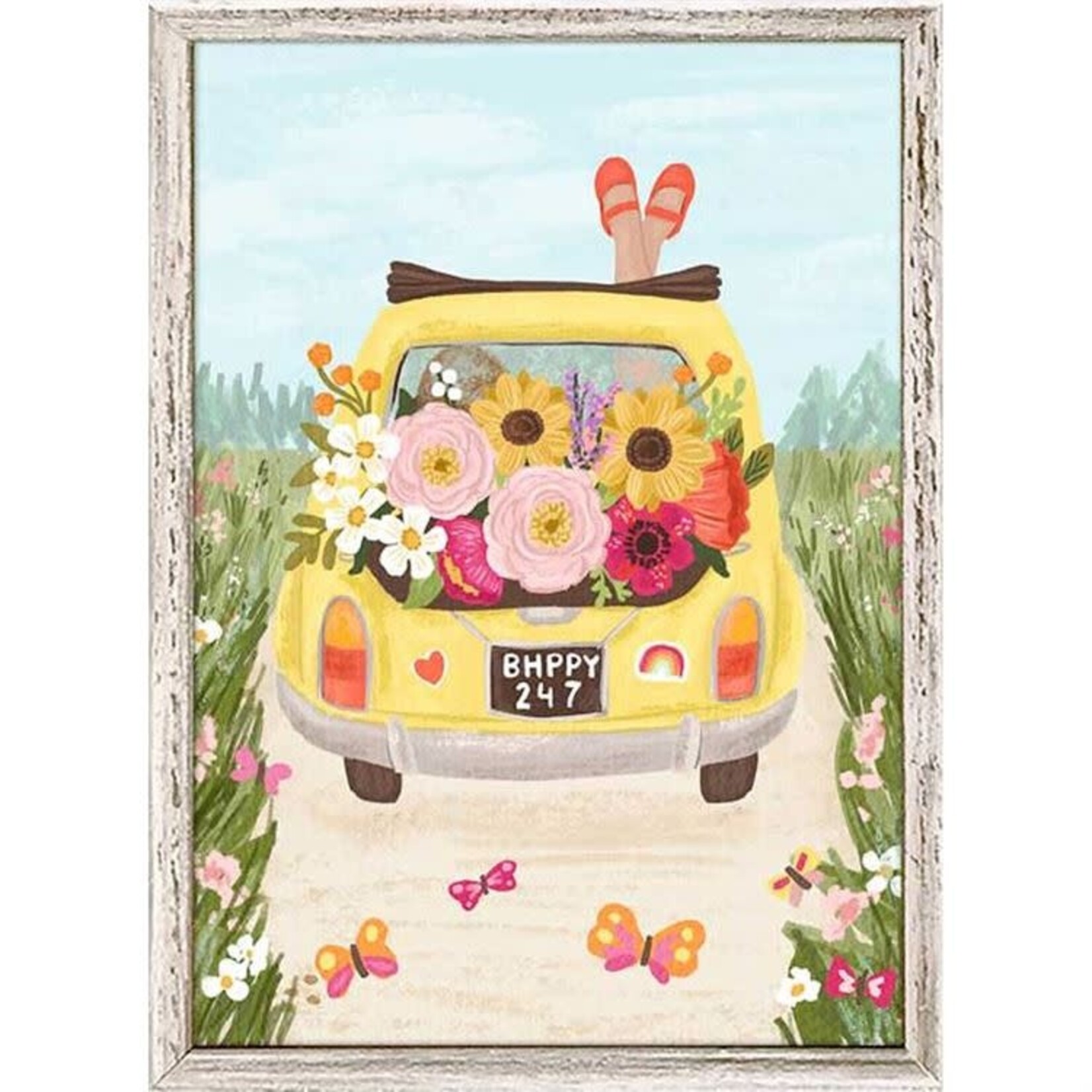 m. lynne designs yellow car florals framed canvas