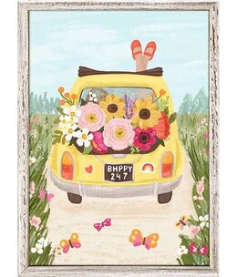 available at m. lynne designs Yellow Car Florals Framed Canvas