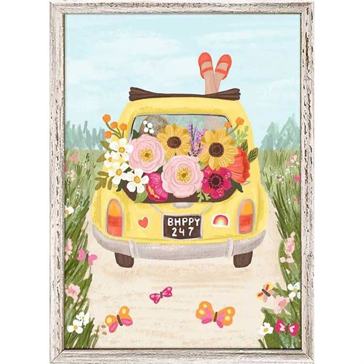 available at m. lynne designs Yellow Car Florals Framed Canvas