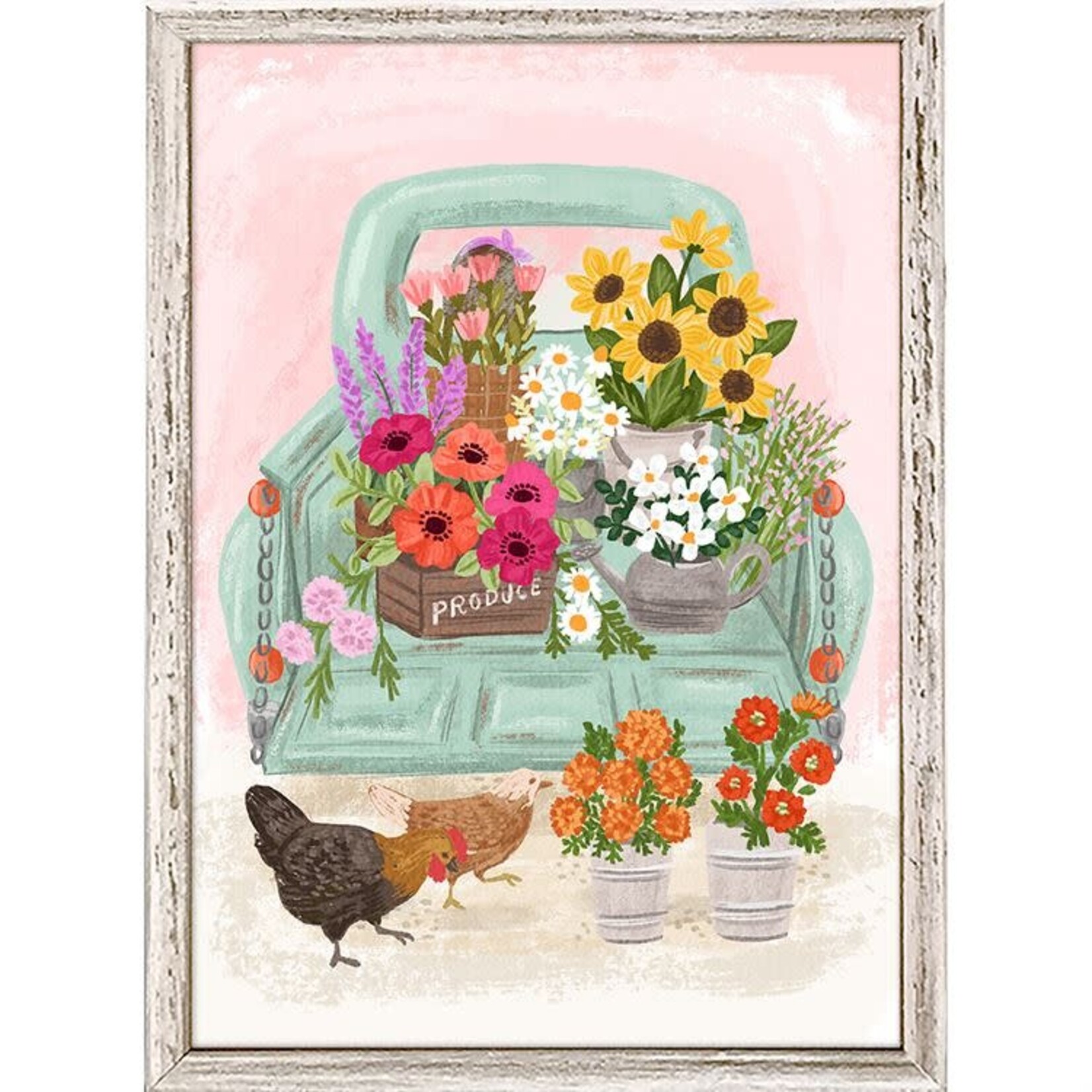 m. lynne designs green truck florals framed canvas