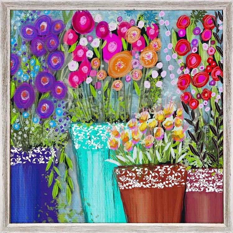 available at m. lynne designs Cheerful Flower Pots Framed Canvas