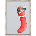 m. lynne designs cat in stocking 1 framed canvas