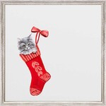 m. lynne designs cat in stocking 2 framed canvas