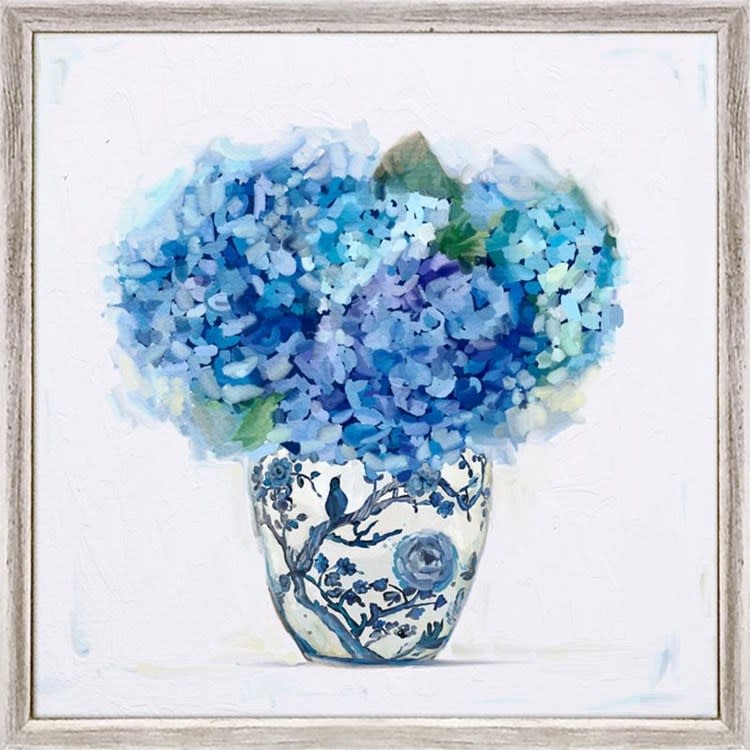 available at m. lynne designs Dreaming in Blue Hydrangeas Framed Canvas