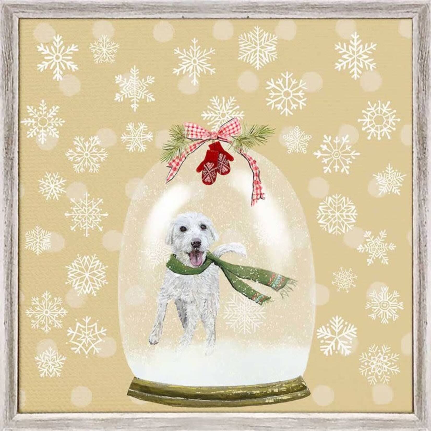 m. lynne designs holiday snow globe labradoodle framed canvas
