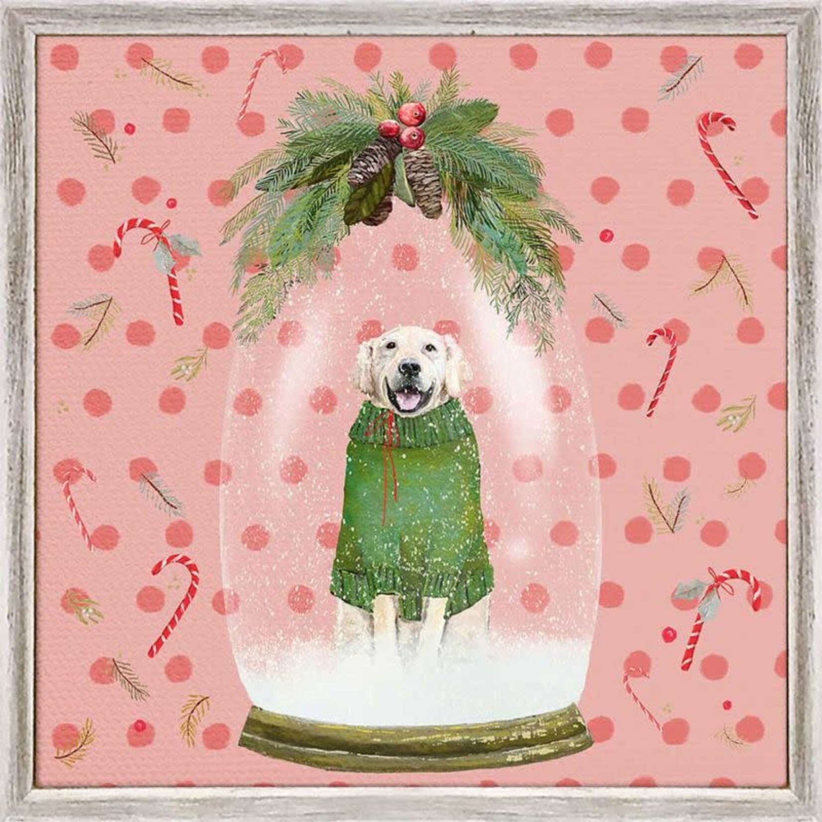 m. lynne designs holiday snow globe retriever framed canvas