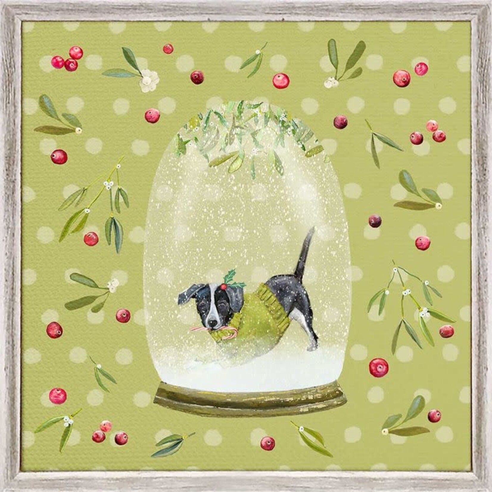m. lynne designs holiday snow globe black and white dog framed canvas
