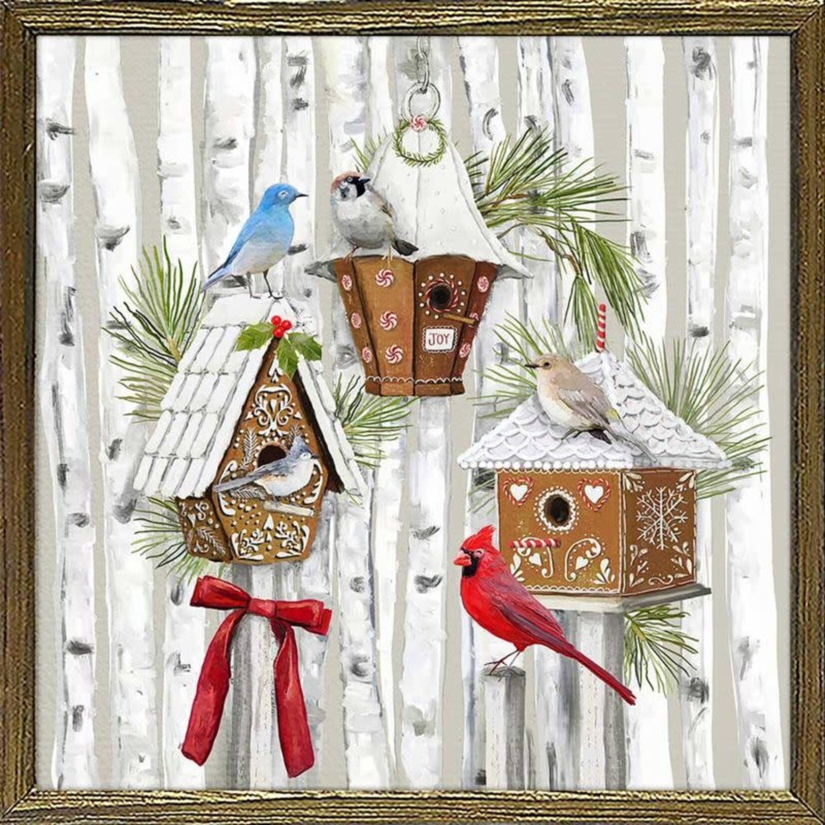 m. lynne designs holiday gingerbread birds framed canvas