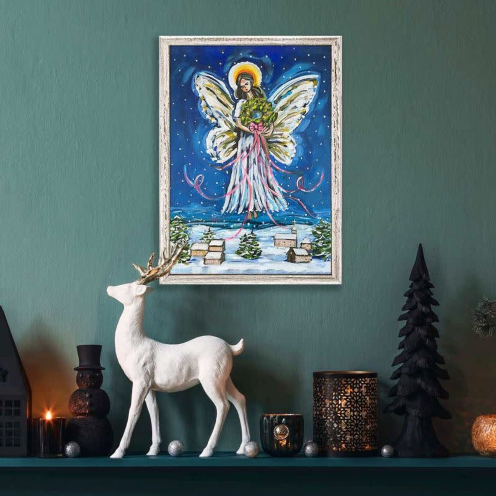m. lynne designs holiday christmas angel framed canvas