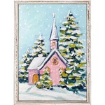 m. lynne designs holiday pink christmas church framed canvas