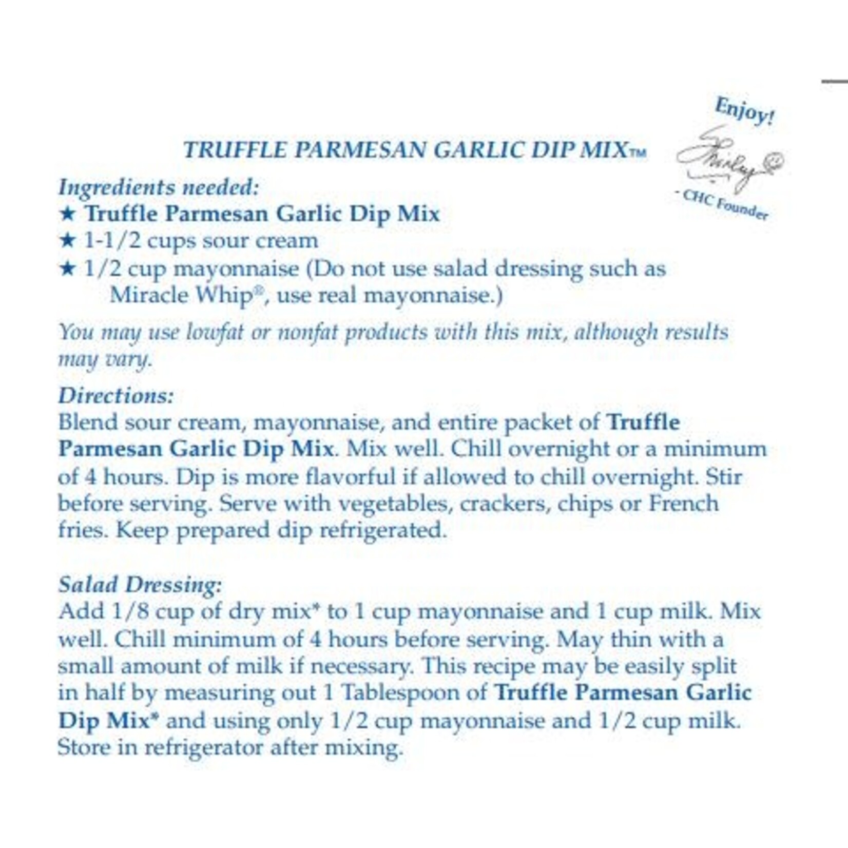 m. lynne designs truffle parmesan garlic dip