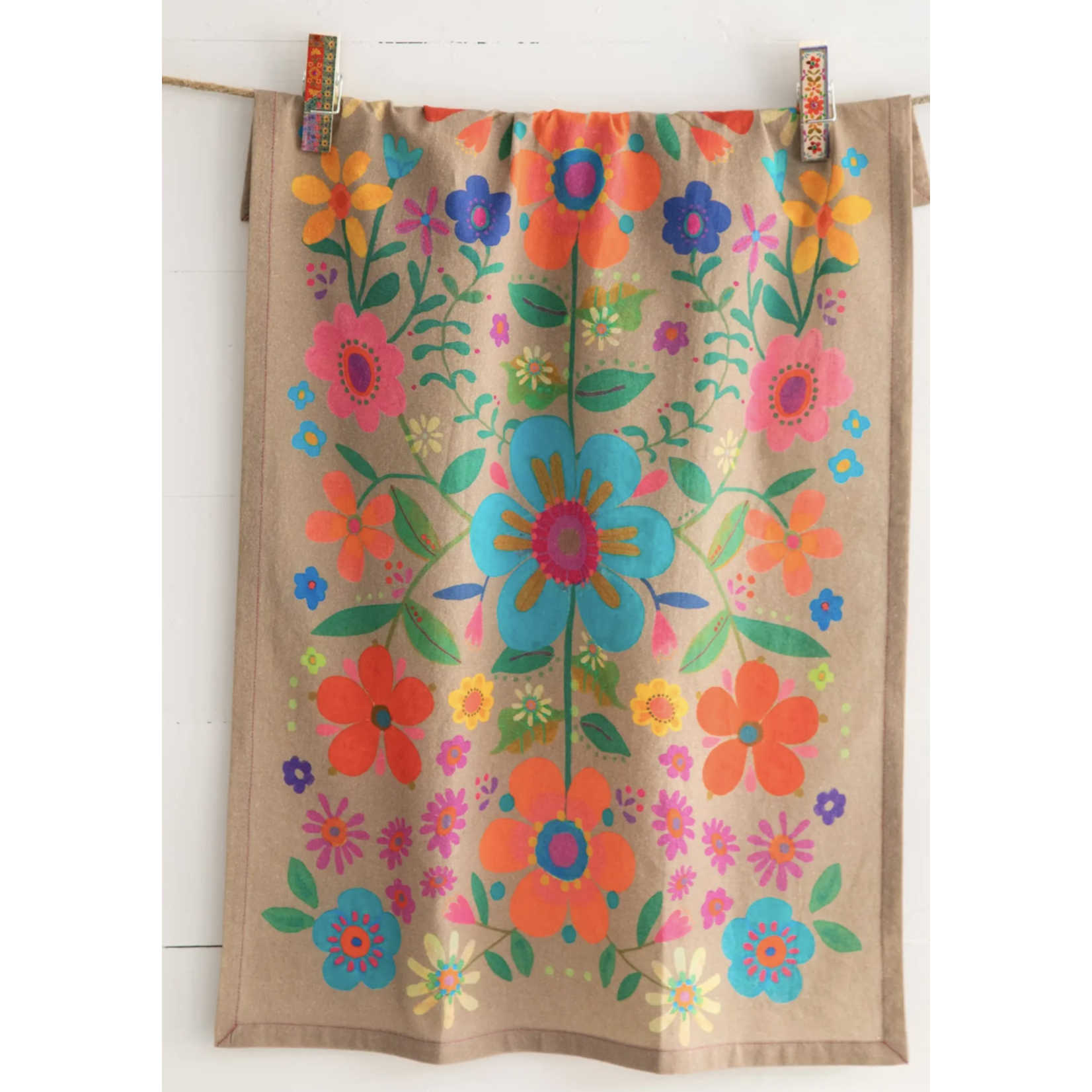 natural life cocoa folk tea towel