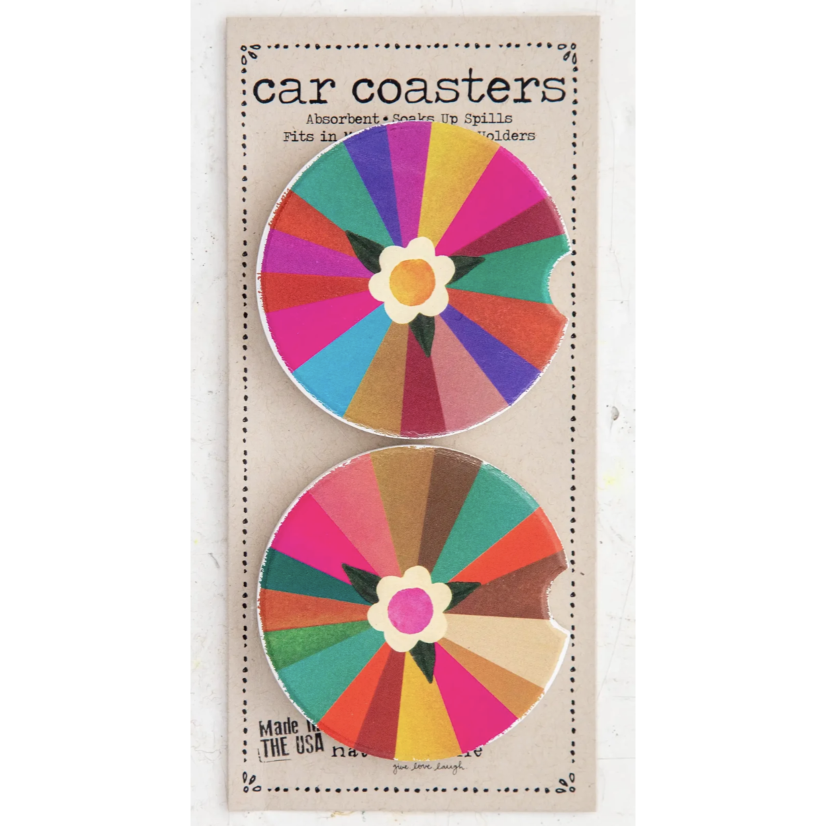 natural life colorful rainbow with daisy car coaster