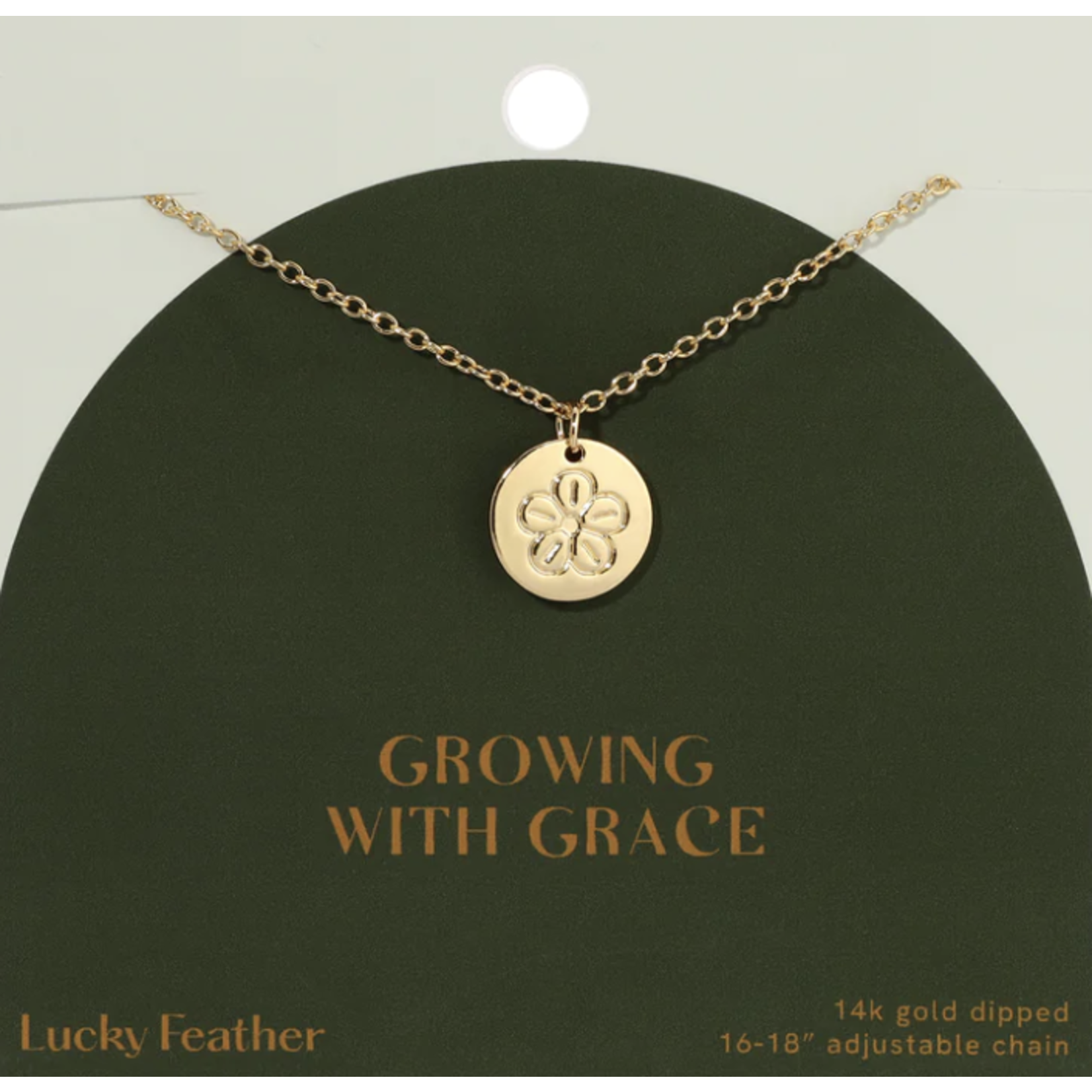 lucky feather growing with grace necklace