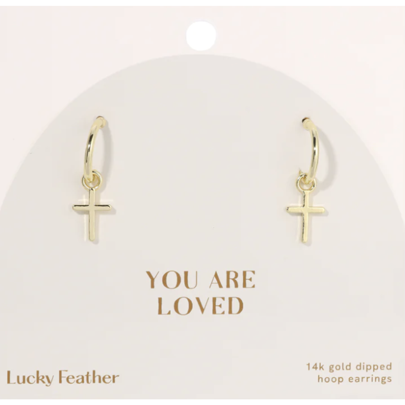 lucky feather you are loved cross earring