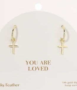 lucky feather You are Loved Cross Earring