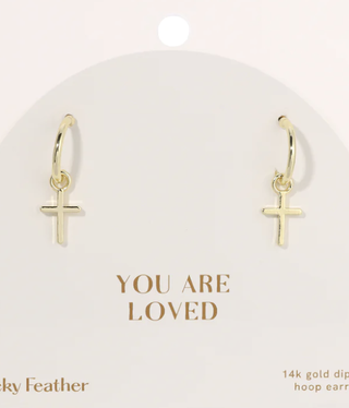 lucky feather You are Loved Cross Earring