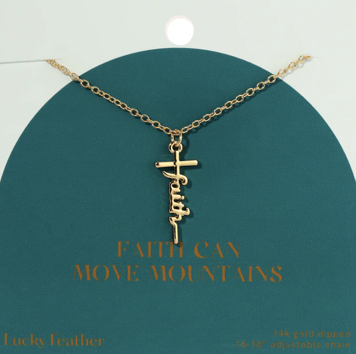 lucky feather Faith Can Move Mountains Necklace