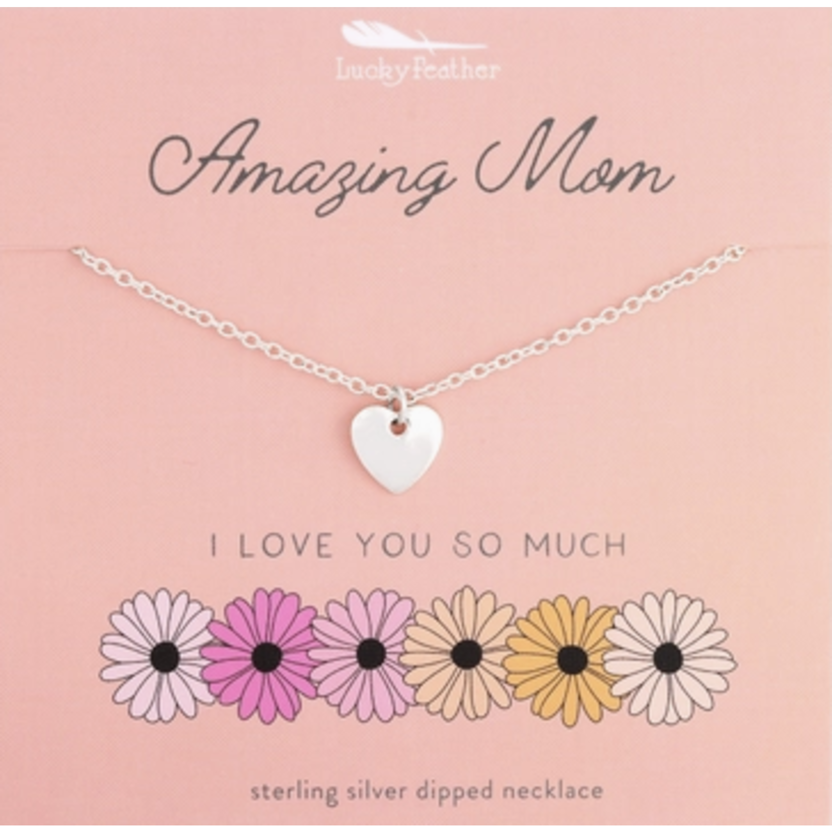 lucky feather amazing mom heart necklace