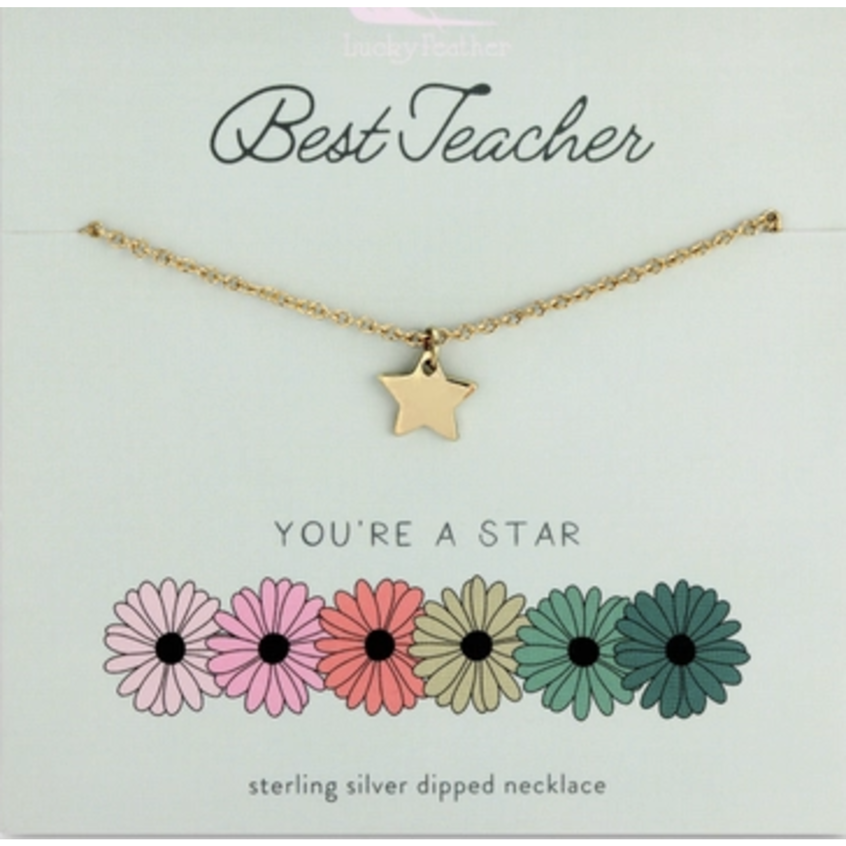 lucky feather best teacher star necklace