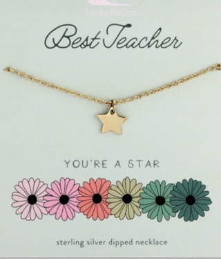 lucky feather Best Teacher Star Necklace