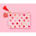 taylor elliott designs red & pink pom pom pouch