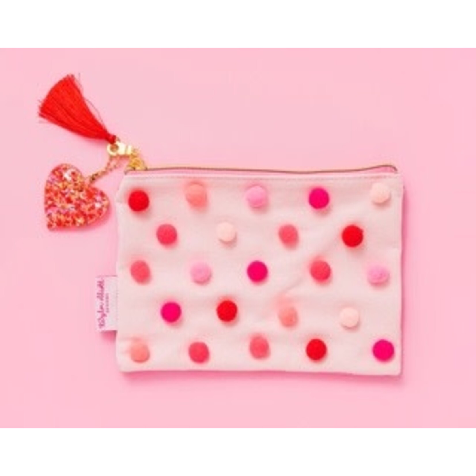 taylor elliott designs red & pink pom pom pouch