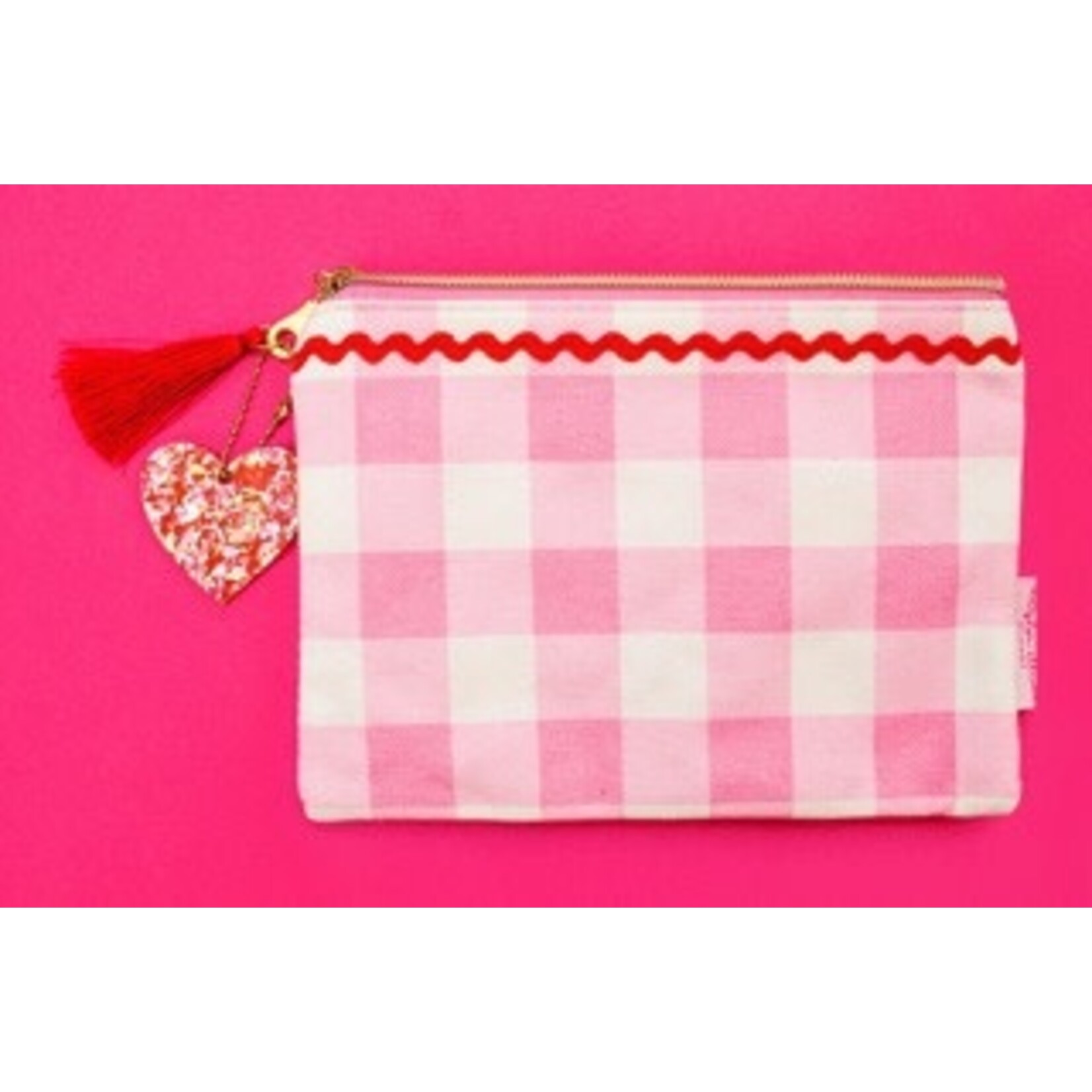 taylor elliott designs red & pink pom pom pouch